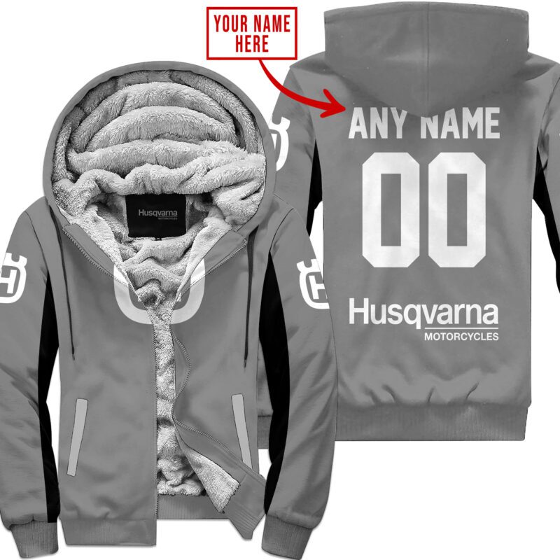 Custom Name Racing Husqvarna Grey Fleece Zip Hoodie MFH046
