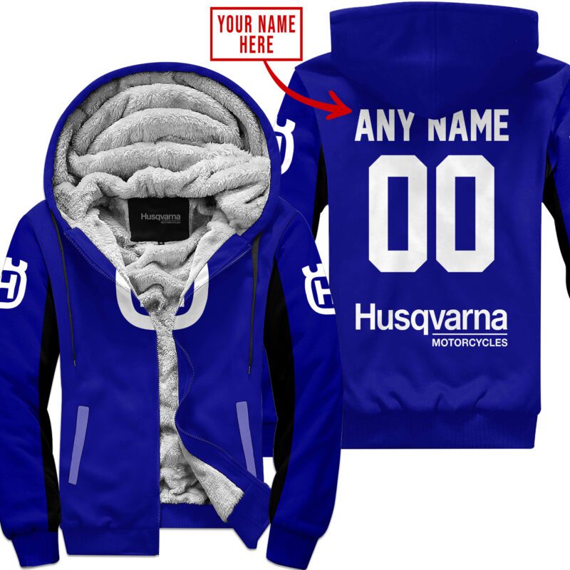 Custom Name Racing Husqvarna Navy Fleece Zip Hoodie MFH206