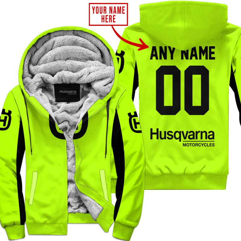 Custom Name Racing Husqvarna Neon Fleece Zip Hoodie MFH048