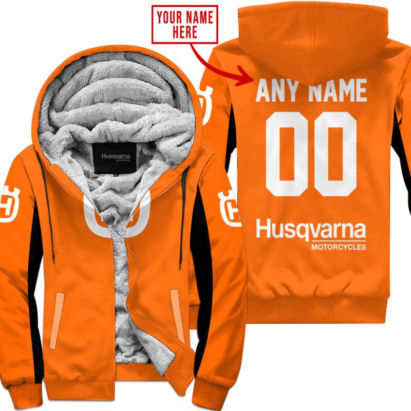 Custom Name Racing Husqvarna Orange Fleece Zip Hoodie MFH050