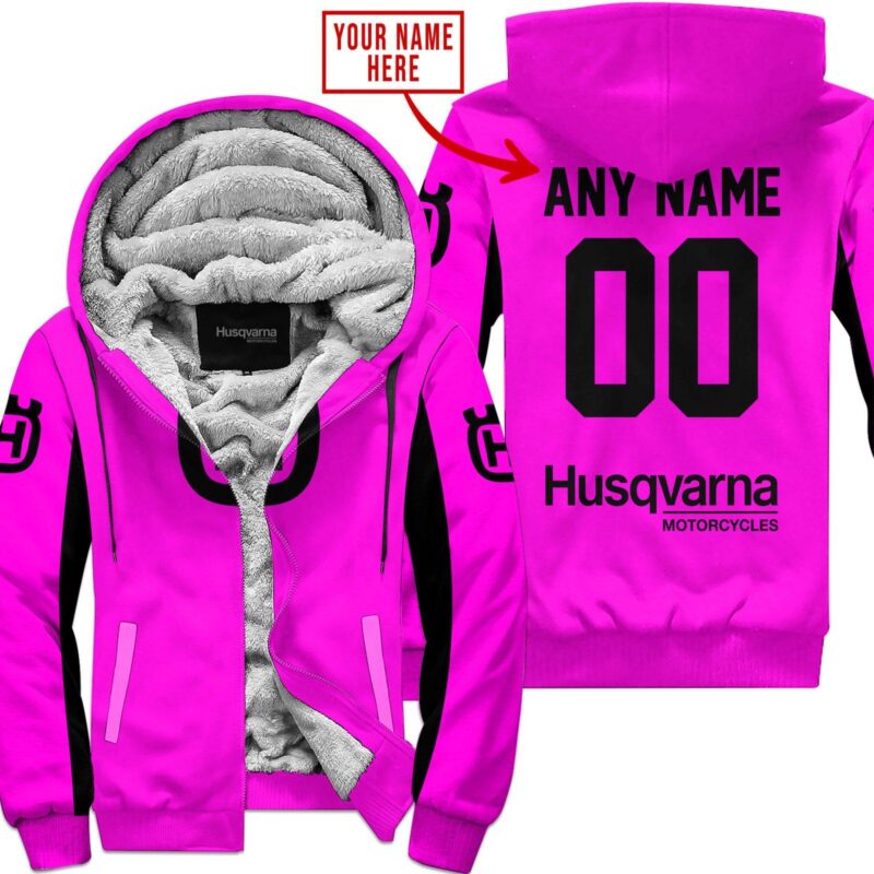 Custom Name Racing Husqvarna Pink Fleece Zip Hoodie MFH054