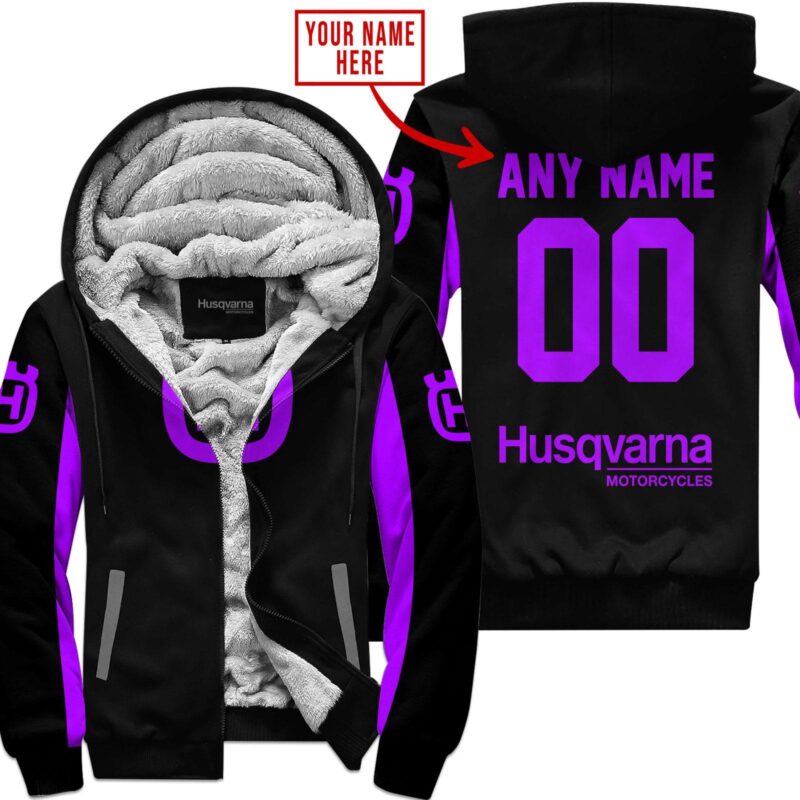 Custom Name Racing Husqvarna Purple Fleece Zip Hoodie MFH055