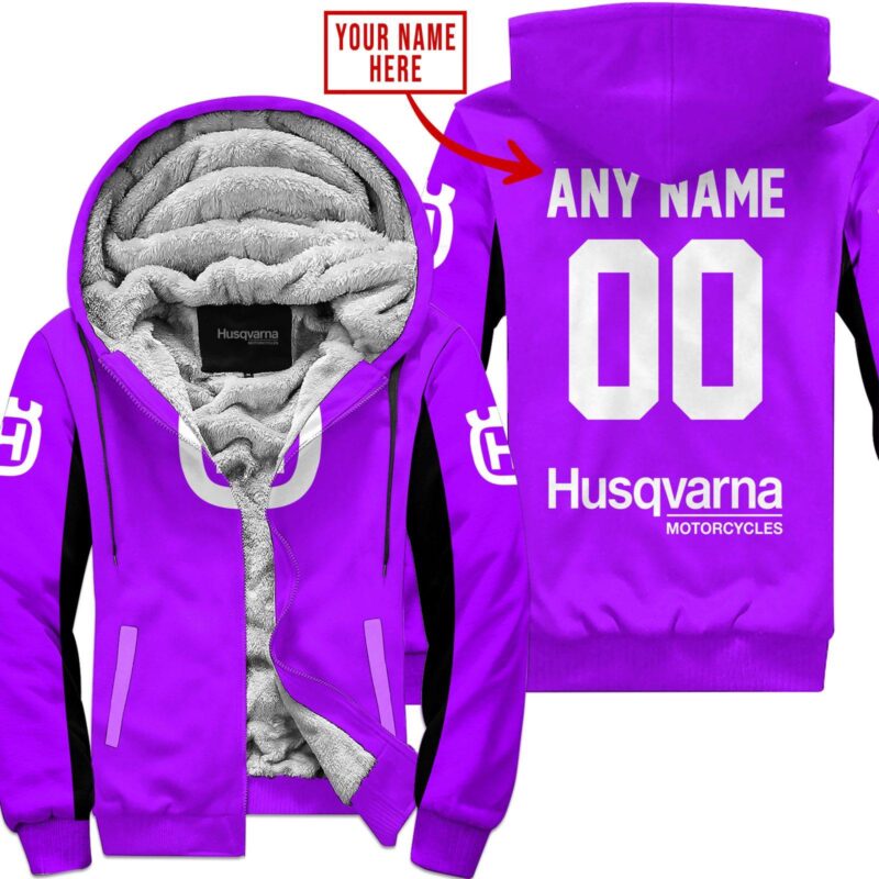 Custom Name Racing Husqvarna Purple Fleece Zip Hoodie MFH056