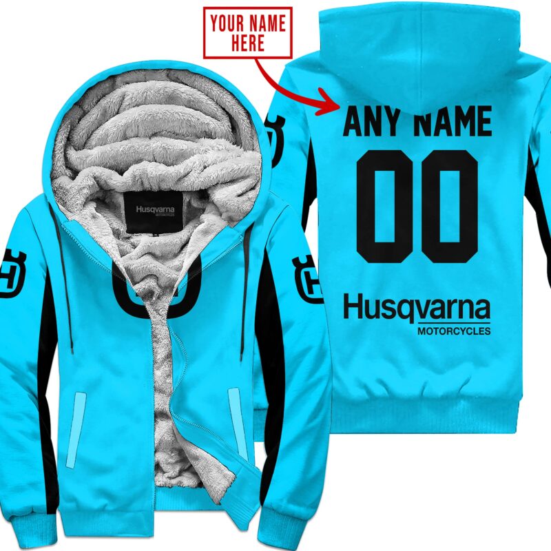 Custom Name Racing Husqvarna Sky Blue Fleece Zip Hoodie MFH058
