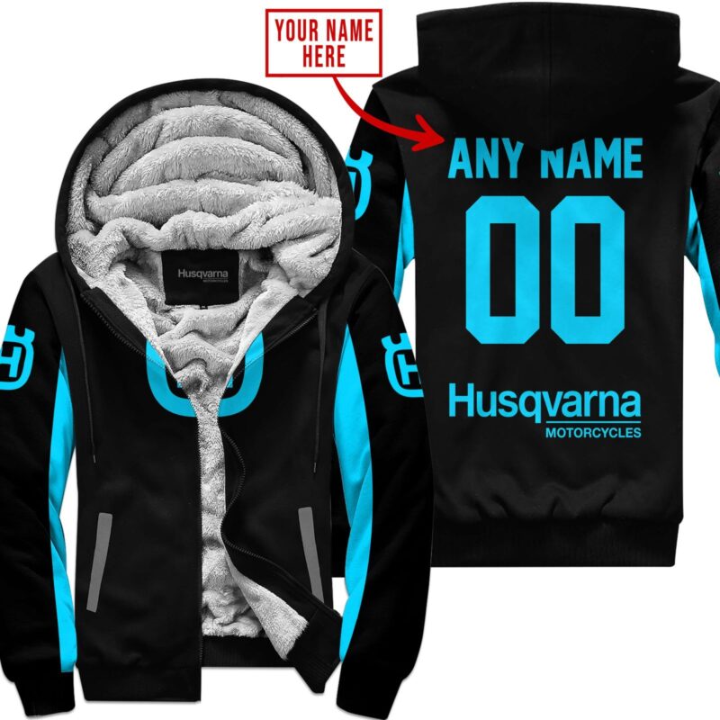 Custom Name Racing Husqvarna Sky Blue Fleece Zip Hoodie MFH208