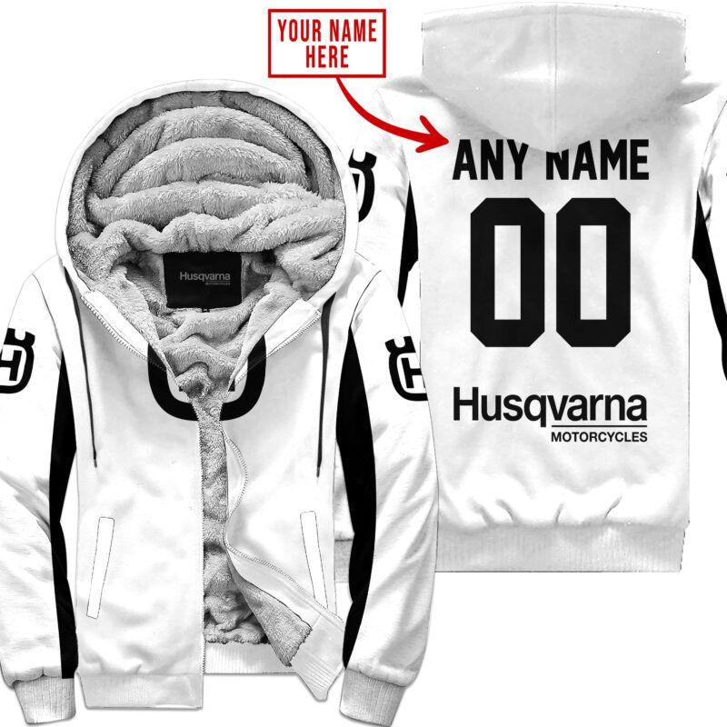 Custom Name Racing Husqvarna White Fleece Zip Hoodie MFH061