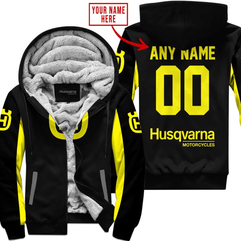 Custom Name Racing Husqvarna Yellow Fleece Zip Hoodie MFH060