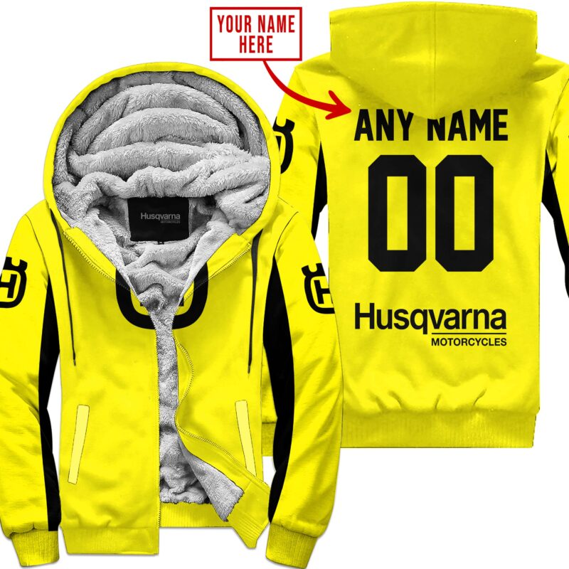 Custom Name Racing Husqvarna Yellow Fleece Zip Hoodie MFH062