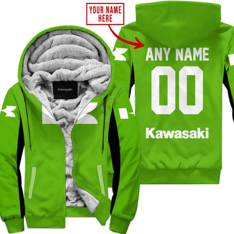 Custom Name Racing Kawasaki Green Fleece Zip Hoodie MFH1540