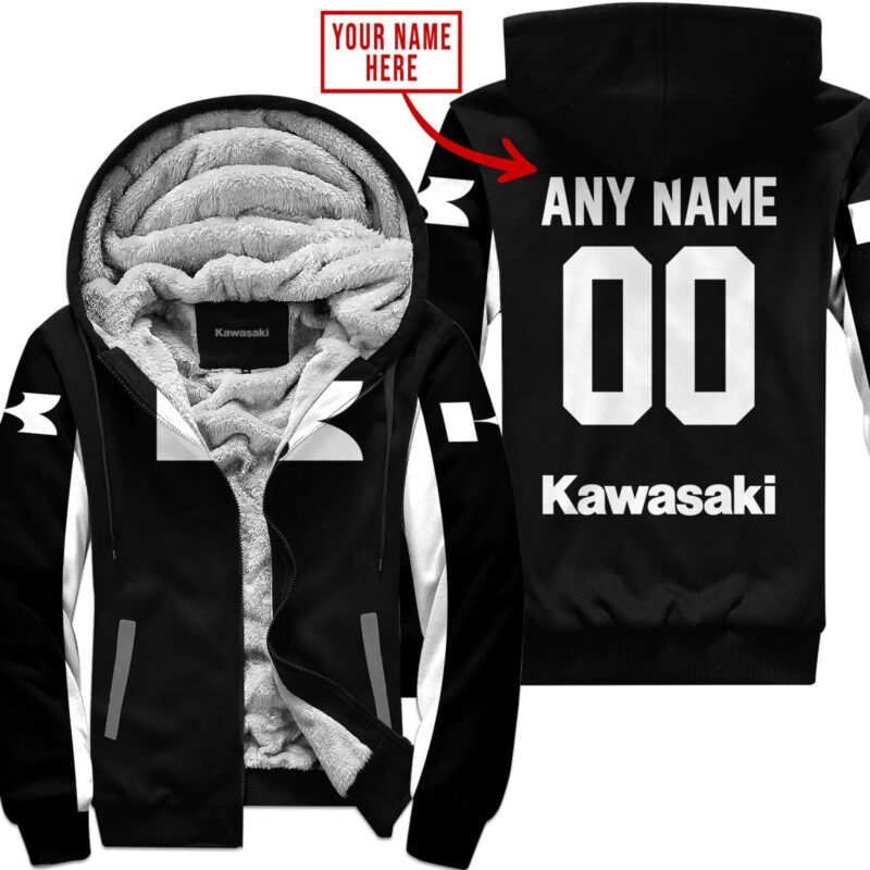 Custom Name Racing Kawasaki White Fleece Zip Hoodie MFH1542