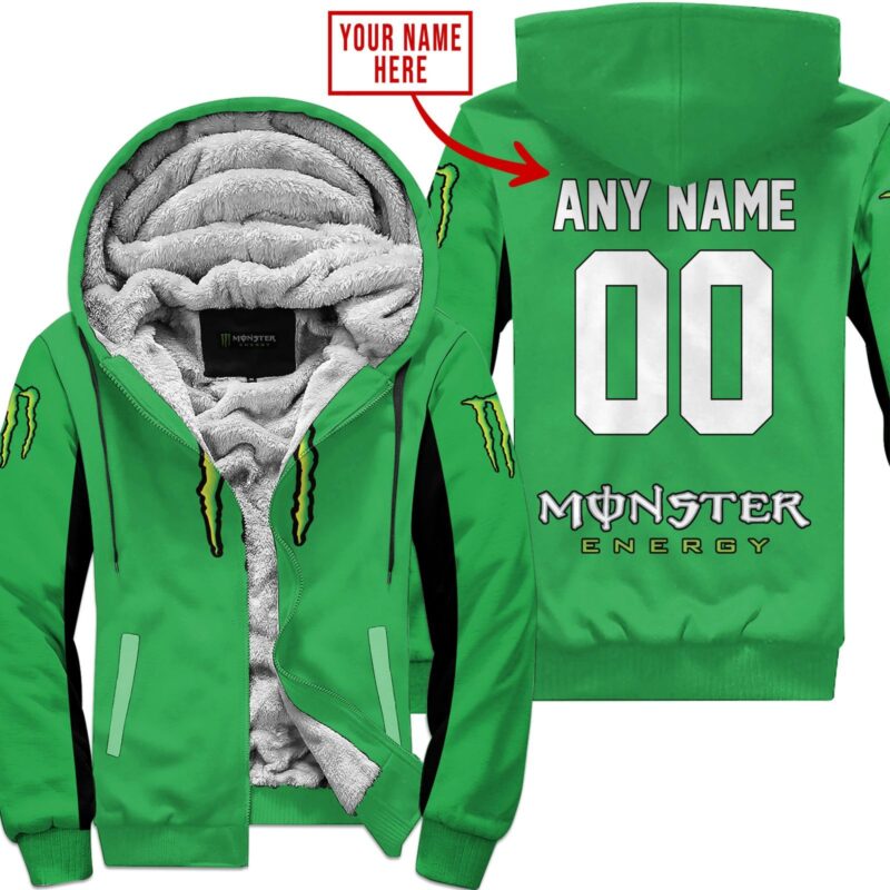 Custom Name Racing Monster Green Fleece Zip Hoodie MFH1547