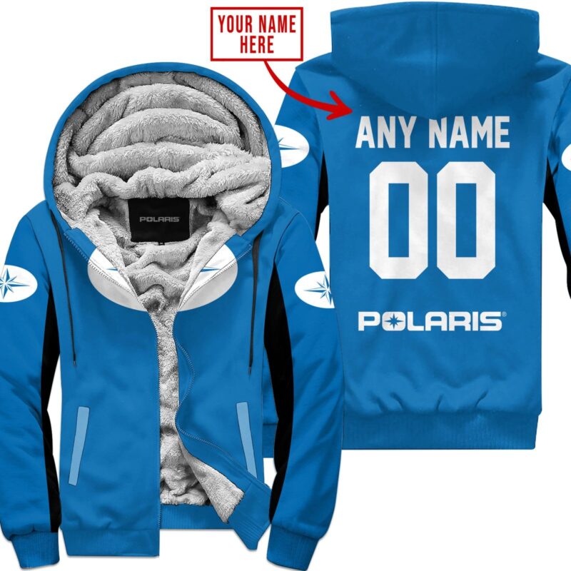 Custom Name Racing Polaris Blue Fleece Zip Hoodie MFH1551