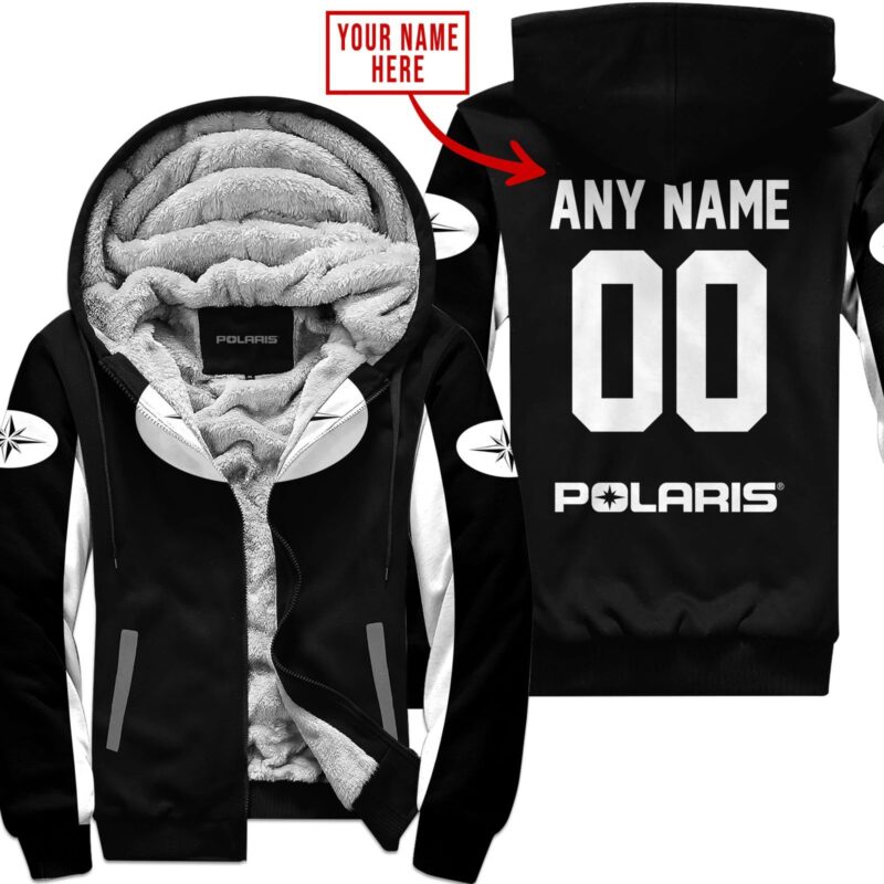 Custom Name Racing Polaris White Fleece Zip Hoodie MFH1552