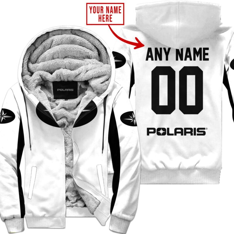 Custom Name Racing Polaris White Fleece Zip Hoodie MFH1554