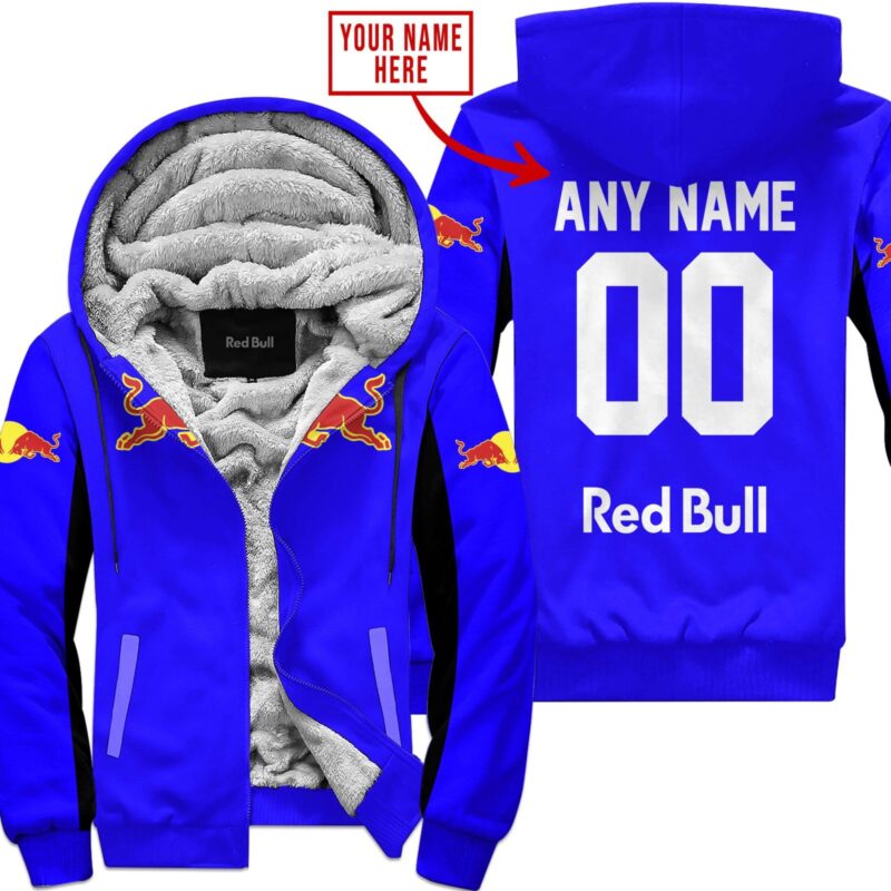 Custom Name Racing Redbull Blue Fleece Zip Hoodie MFH1553