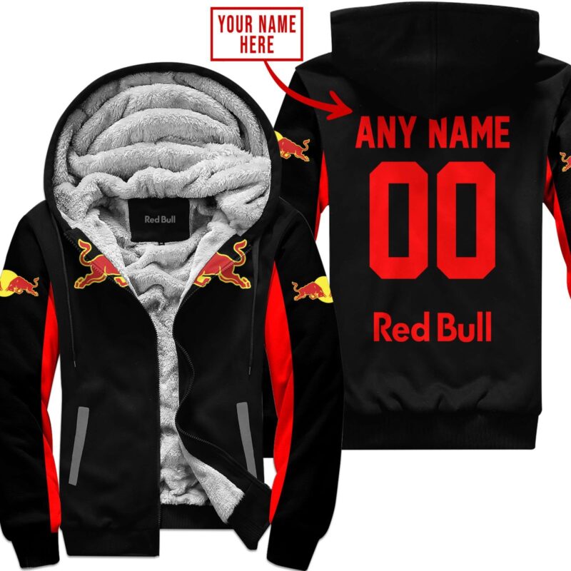 Custom Name Racing Redbull Red Fleece Zip Hoodie MFH1555