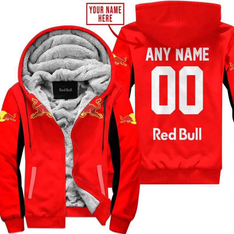 Custom Name Racing Redbull Red Fleece Zip Hoodie MFH1556