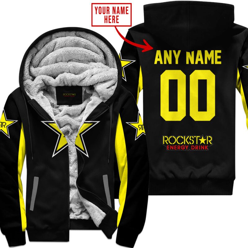 Custom Name Racing Rockstar Yellow Fleece Zip Hoodie MFH039