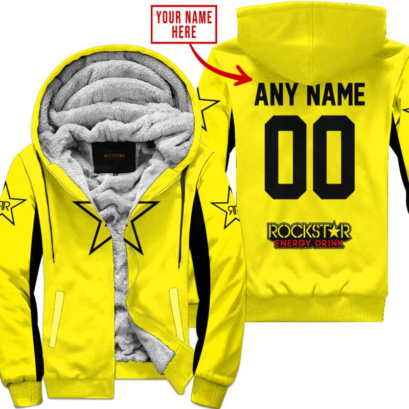 Custom Name Racing Rockstar Yellow Fleece Zip Hoodie MFH040