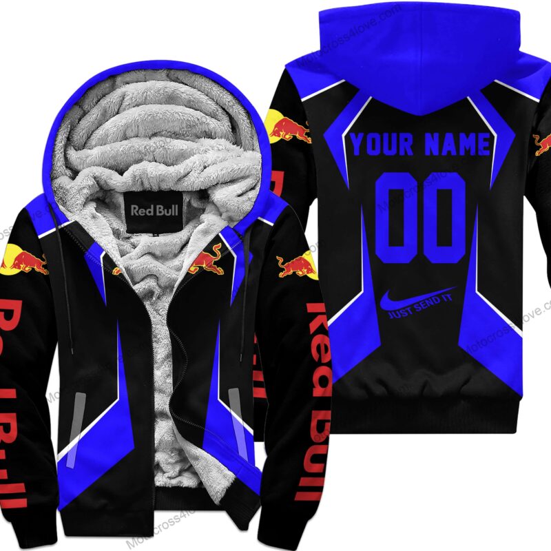 Custom Name Redbull Blue Fleece Zip Hoodie MFH562