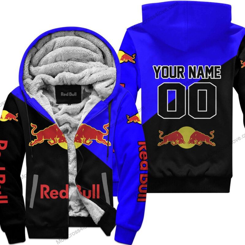 Custom Name Redbull Blue Fleece Zip Hoodie MFH775