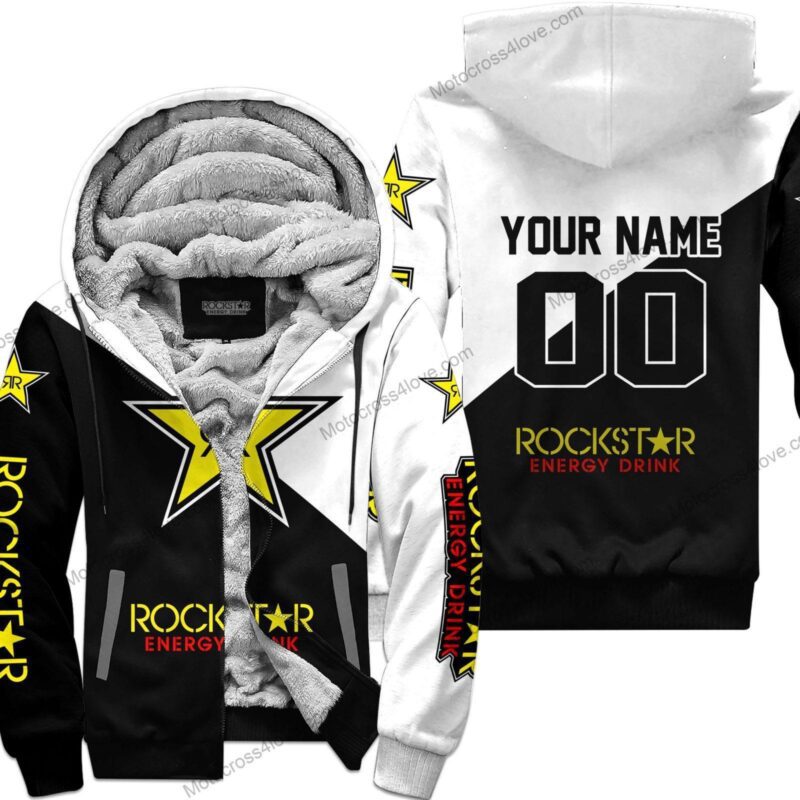 Custom Name Rockstar Energy White Fleece Zip Hoodie MFH776