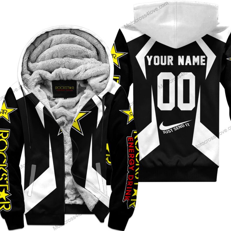 Custom Name Rockstar White Fleece Zip Hoodie MFH563