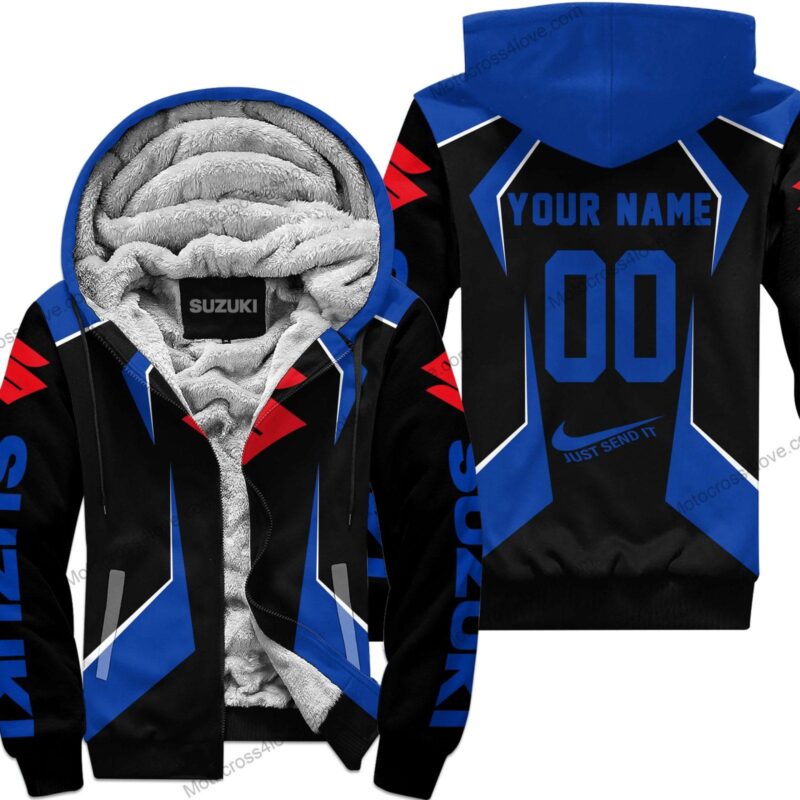 Custom Name Suzuki Blue Fleece Zip Hoodie MFH228