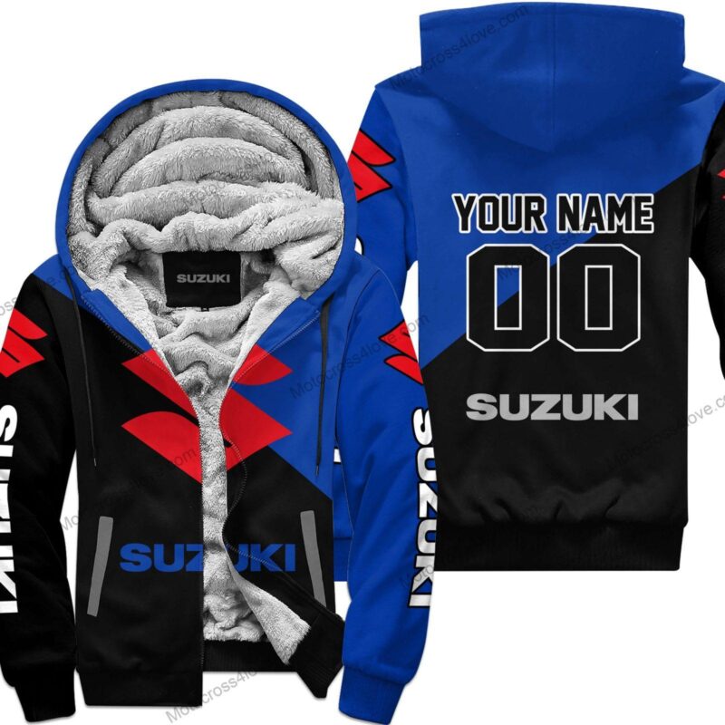 Custom Name Suzuki Blue Fleece Zip Hoodie MFH777