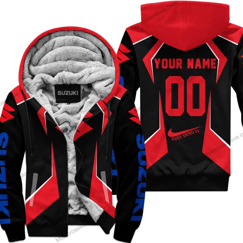 Custom Name Suzuki Red Fleece Zip Hoodie MFH565