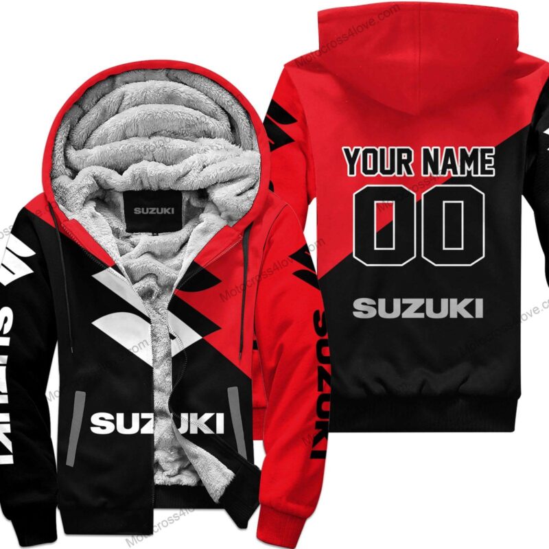 Custom Name Suzuki Red Fleece Zip Hoodie MFH778