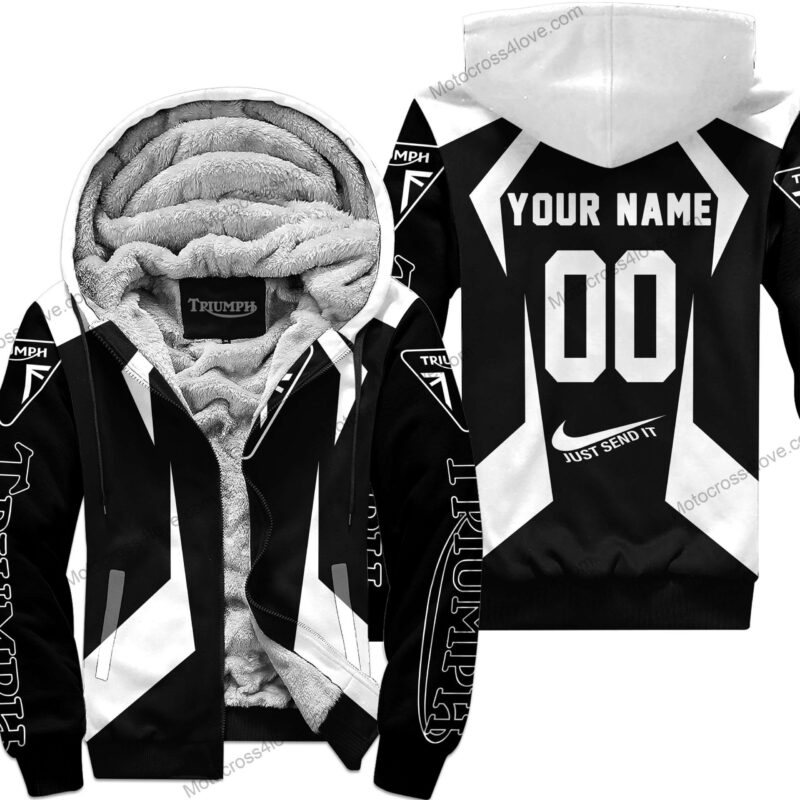 Custom Name Triumph White Fleece Zip Hoodie MFH566