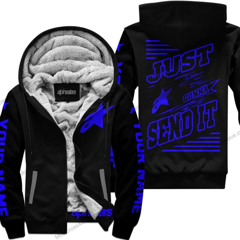 Just Fckn Gonna Send It Custom Name Alpinestars Blue Black Fleece Zip Hoodie MFH464