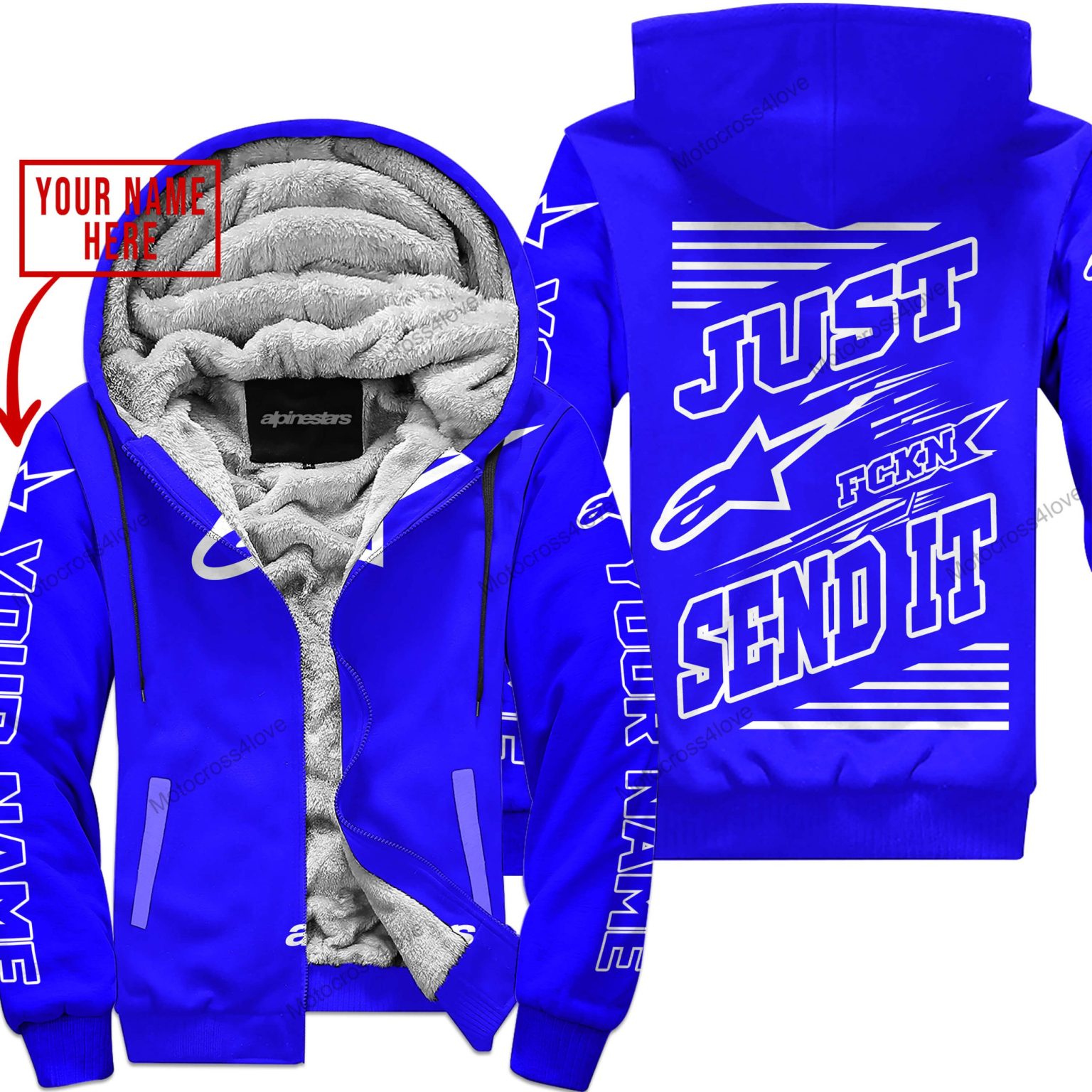 Just Fckn Gonna Send It Custom Name Alpinestars Blue Fleece Zip Hoodie MFH985