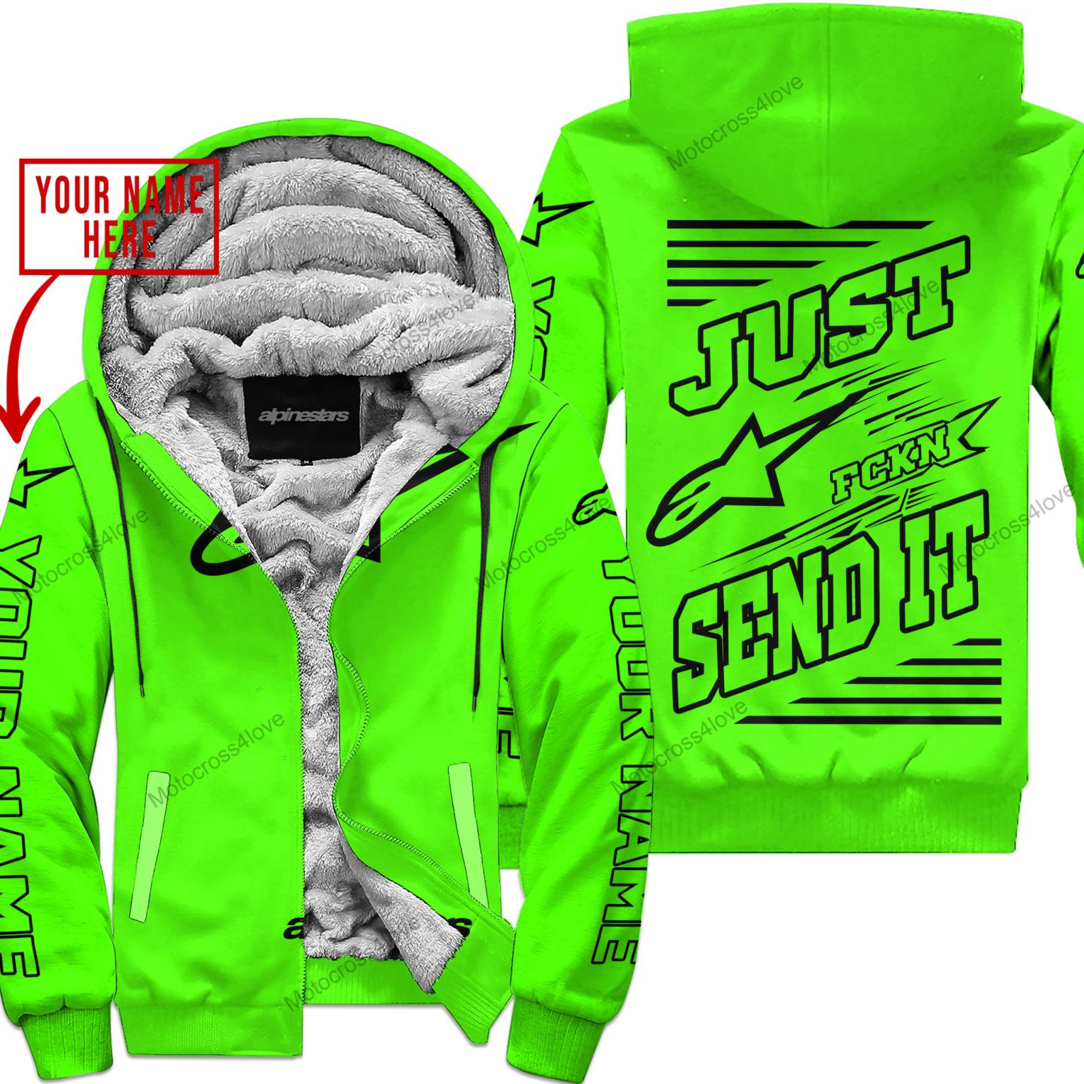 Just Fckn Gonna Send It Custom Name Alpinestars Green Fleece Zip Hoodie MFH986