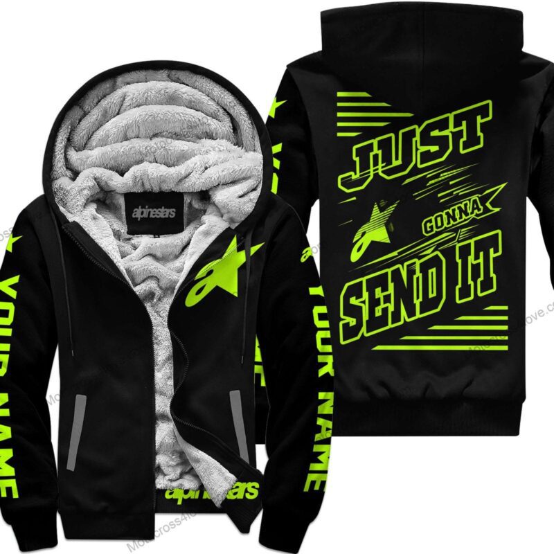 Just Fckn Gonna Send It Custom Name Alpinestars Neon Black Fleece Zip Hoodie MFH465