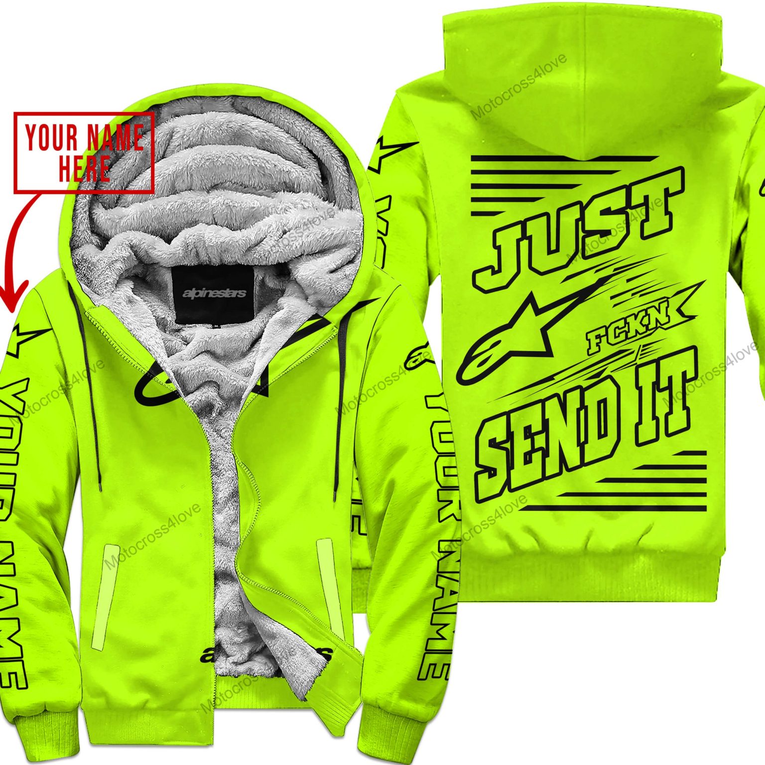 Just Fckn Gonna Send It Custom Name Alpinestars Neon Fleece Zip Hoodie MFH990