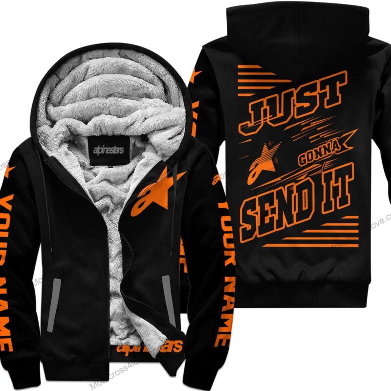 Just Fckn Gonna Send It Custom Name Alpinestars Orange Black Fleece Zip Hoodie MFH466