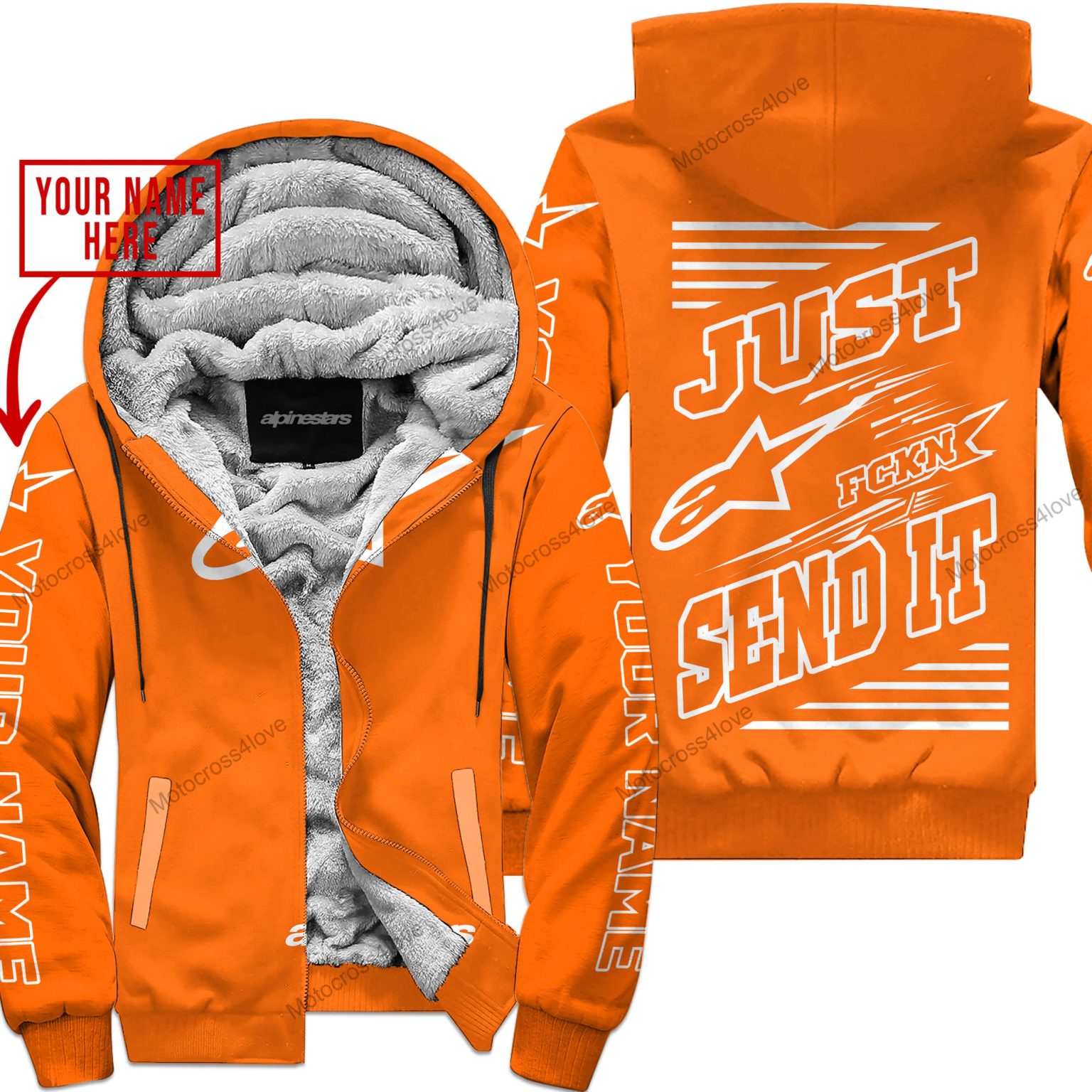 Just Fckn Gonna Send It Custom Name Alpinestars Orange Fleece Zip Hoodie MFH991