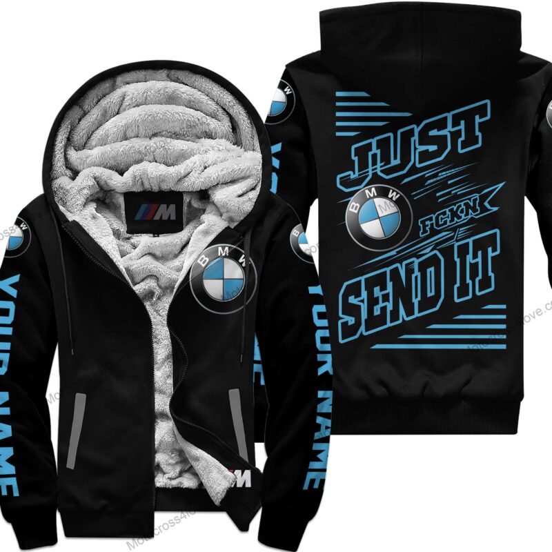 Just Fckn Gonna Send It Custom Name Bmw Sky Blue Black Fleece Zip Hoodie MFH471