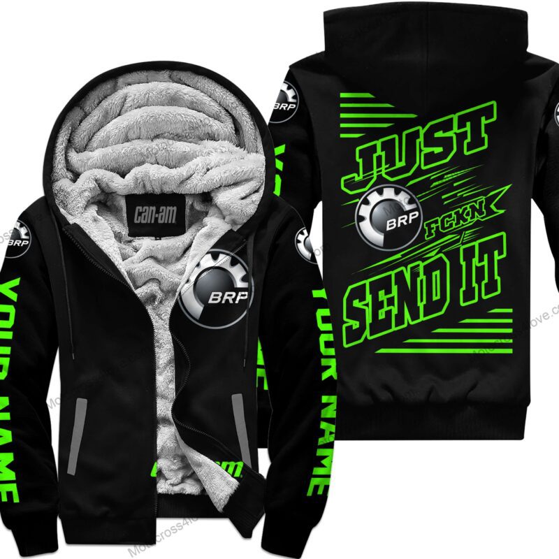 Just Fckn Gonna Send It Custom Name Can-Am Green Black Fleece Zip Hoodie MFH473