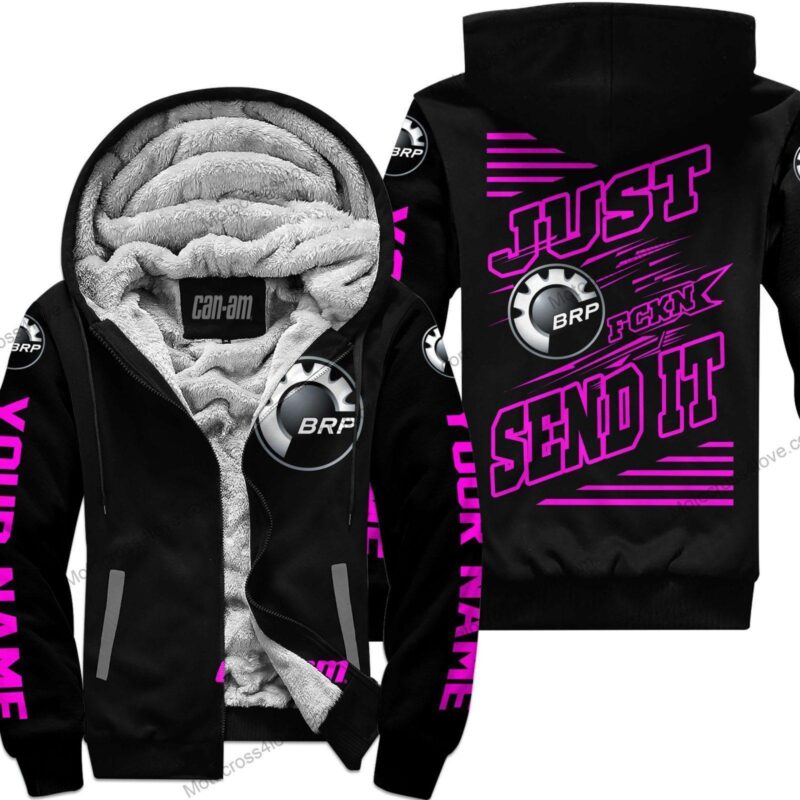 Just Fckn Gonna Send It Custom Name Can-Am Pink Black Fleece Zip Hoodie MFH479