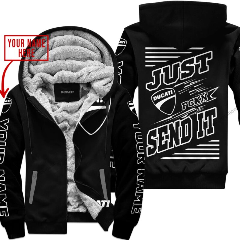 Just Fckn Gonna Send It Custom Name Ducati Black Fleece Zip Hoodie MFH1105