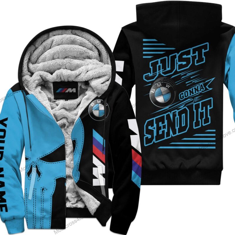 Just Fckn Gonna Send It Custom Name Fleece Hoodie Bmw Sky Blue Black MFH383