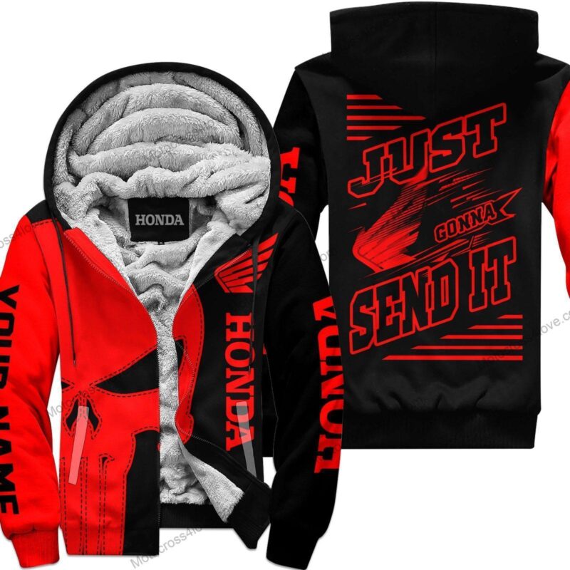 Just Fckn Gonna Send It Custom Name Fleece Hoodie Honda Red Black MFH348