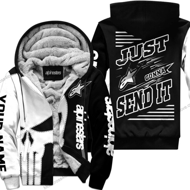 Just Fckn Gonna Send It Custom Name Fleece Zip Hoodie Alpinestars White Black MFH226