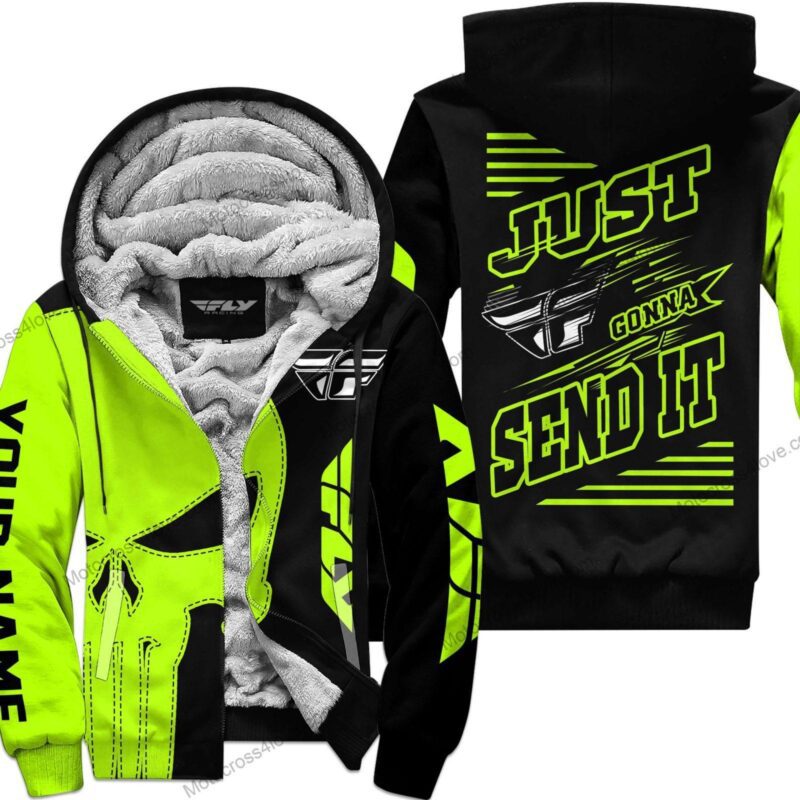 Just Fckn Gonna Send It Custom Name Fleece Zip Hoodie Fly Racing Neon Black MFH154