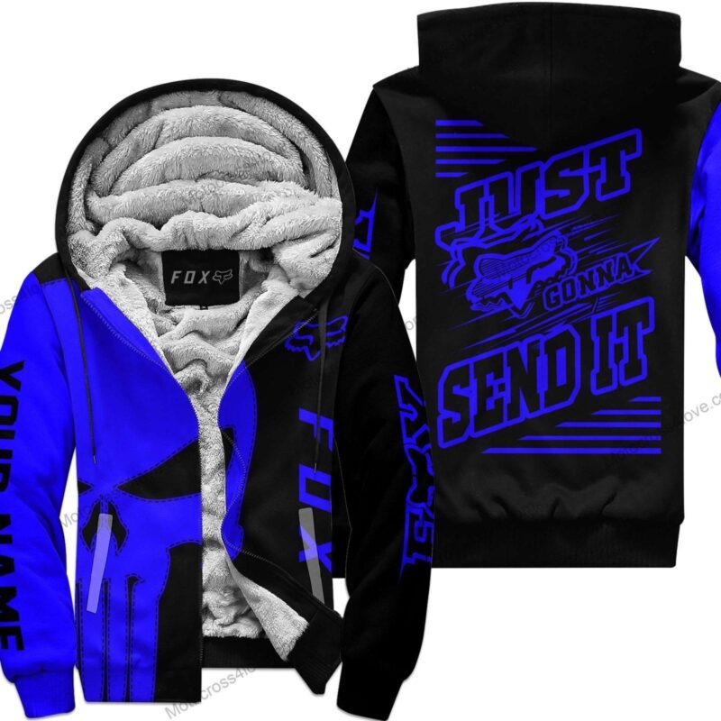 Just Fckn Gonna Send It Custom Name Fleece Zip Hoodie Fox Racing Blue Black MFH155