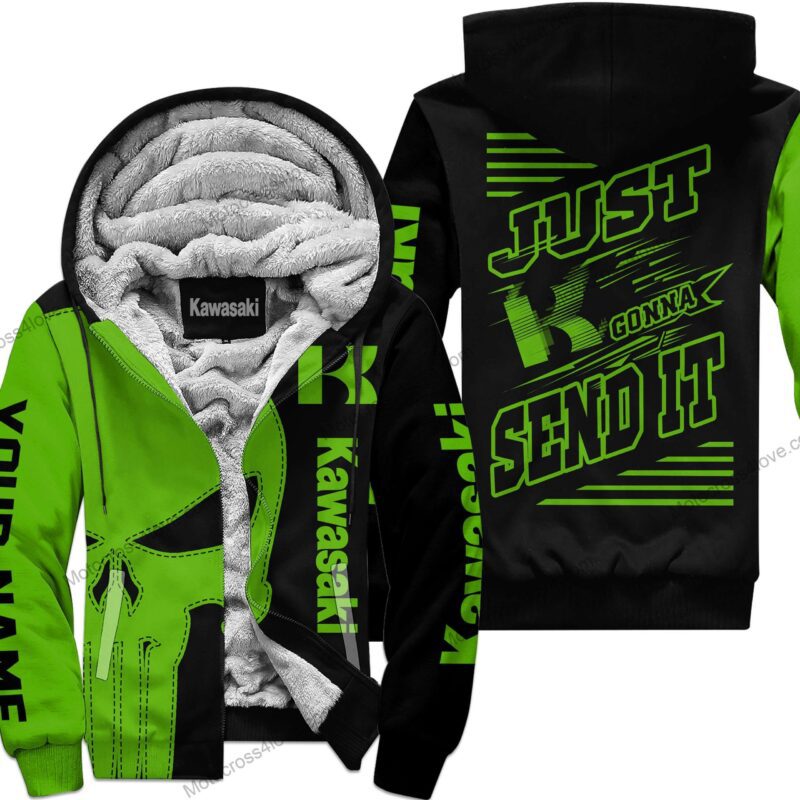 Just Fckn Gonna Send It Custom Name Fleece Zip Hoodie Kawasaki Green Black MFH281