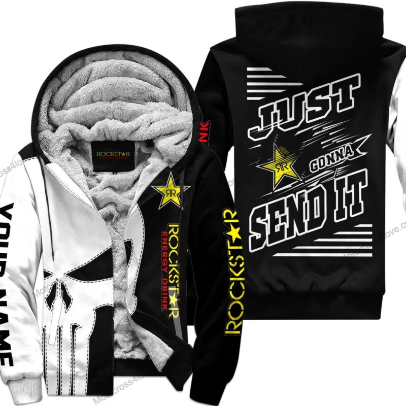 Just Fckn Gonna Send It Custom Name Fleece Zip Hoodie Rockstar Energy White Black MFH244